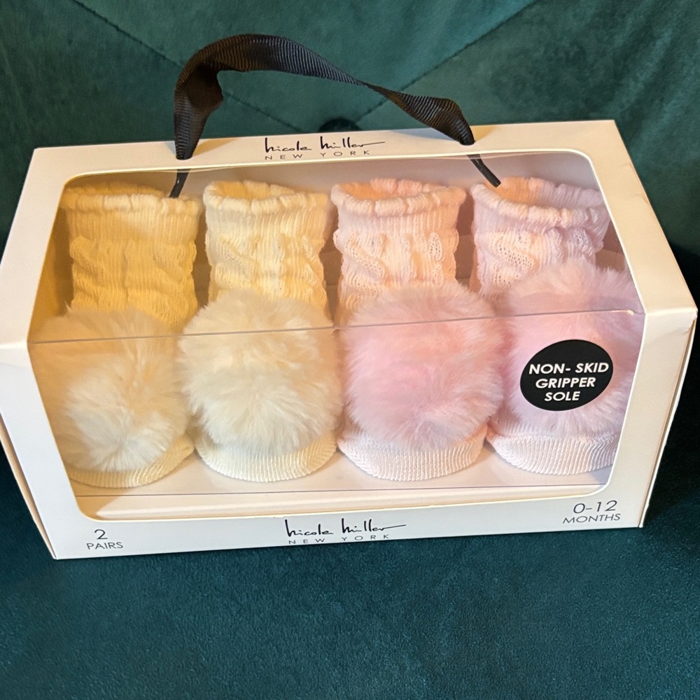 Nicole Miller White and Pink Baby Booties Set